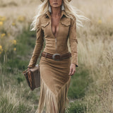 Valencia | Suède jurk met franjes