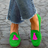 Ella | Groene Loafer met Fuchsia Kwastje
