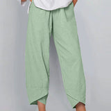 Damesbroek in effen kleur, los model, elegant, casual, eenvoudig, van katoen en linnen.              Write a Review