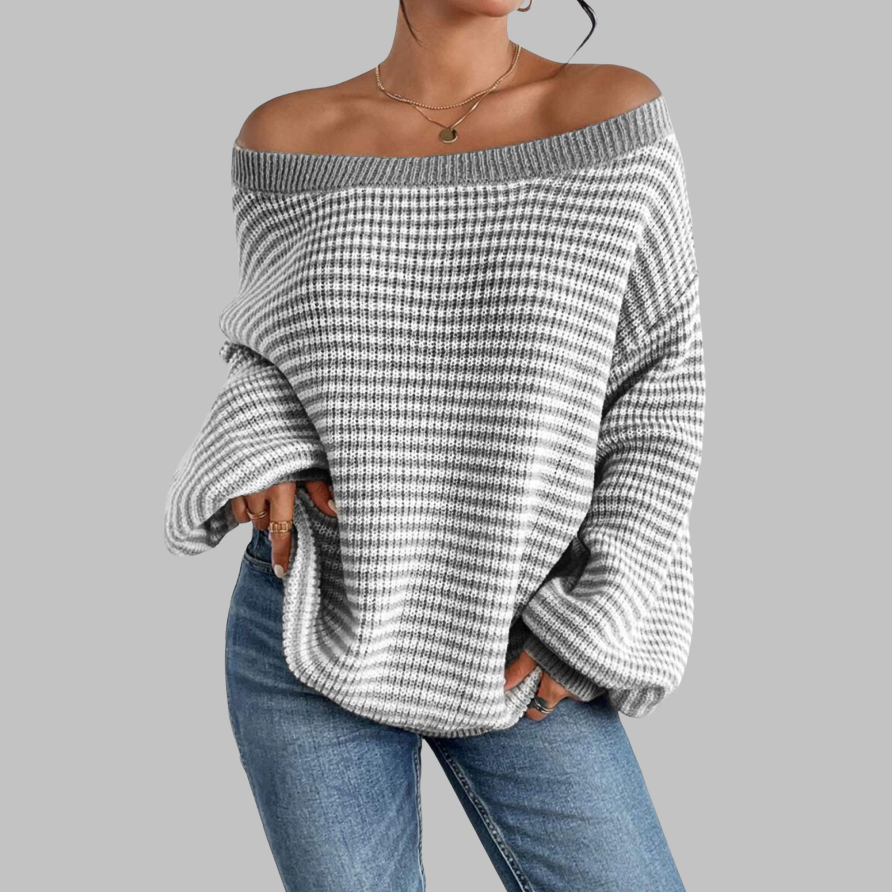 Nuvira | Off-Shoulder Gestreepte Sweater