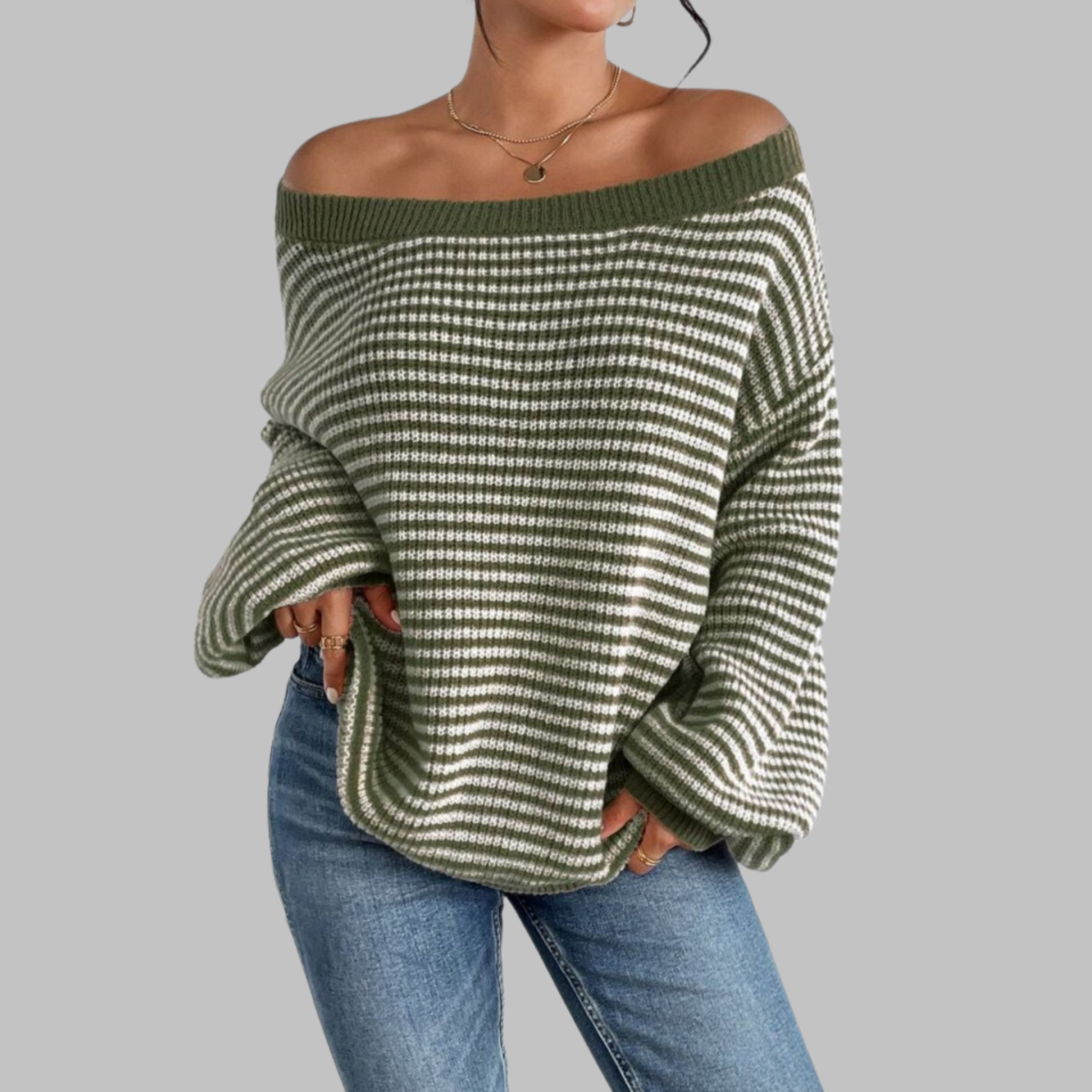 Nuvira | Off-Shoulder Gestreepte Sweater