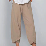 Damesbroek in effen kleur, los model, elegant, casual, eenvoudig, van katoen en linnen.              Write a Review