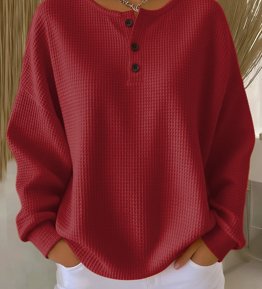 Olivia | Waffle Knit Henley Sweater