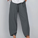 Damesbroek in effen kleur, los model, elegant, casual, eenvoudig, van katoen en linnen.              Write a Review