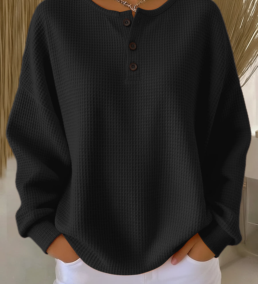 Olivia | Waffle Knit Henley Sweater