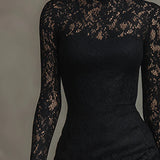 Elwira | Elegante zwarte maxi-jurk met kant