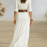 Aurora | Lange Linnen Jurk met Omgekeerde Kraag