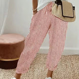 Sofie – Ademende Linnen Pantalon, Casual en Stijlvol (Rood gestreept)
