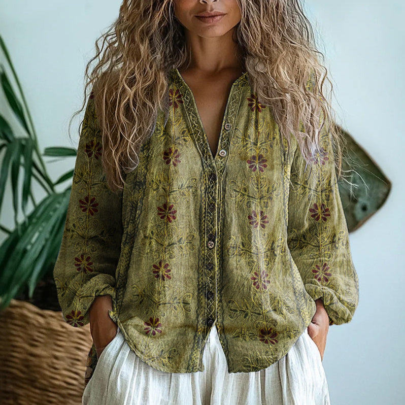 Elaira | Elegant Vintage Botanisch Shirt