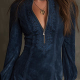 Azulena ❘ Blauwe tuniek met borduursel en rits