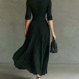 Elvira | Lange geplooide jurk met revers en hoge taille