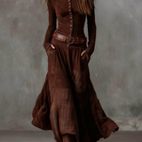 Elisa | Maxi-jurk van ecolologisch suede met riem