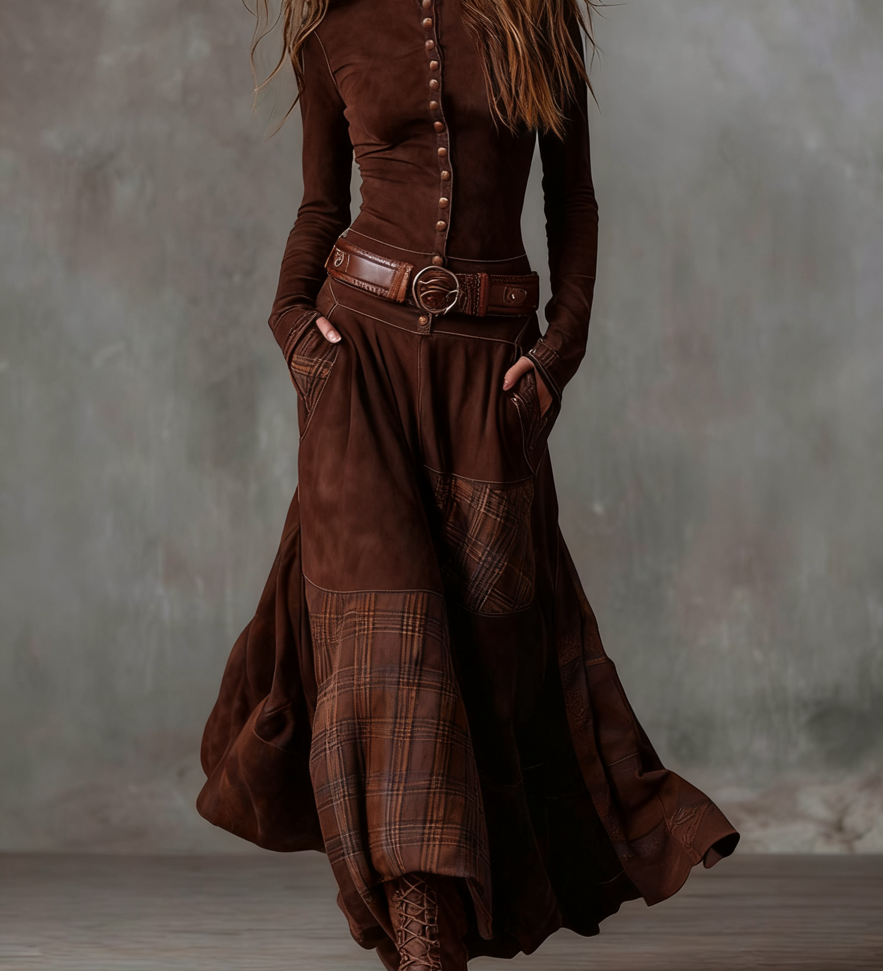 Elisa | Maxi-jurk van ecolologisch suede met riem