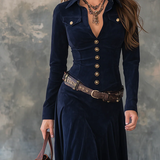 Diana | Lange suede jurk met knopen