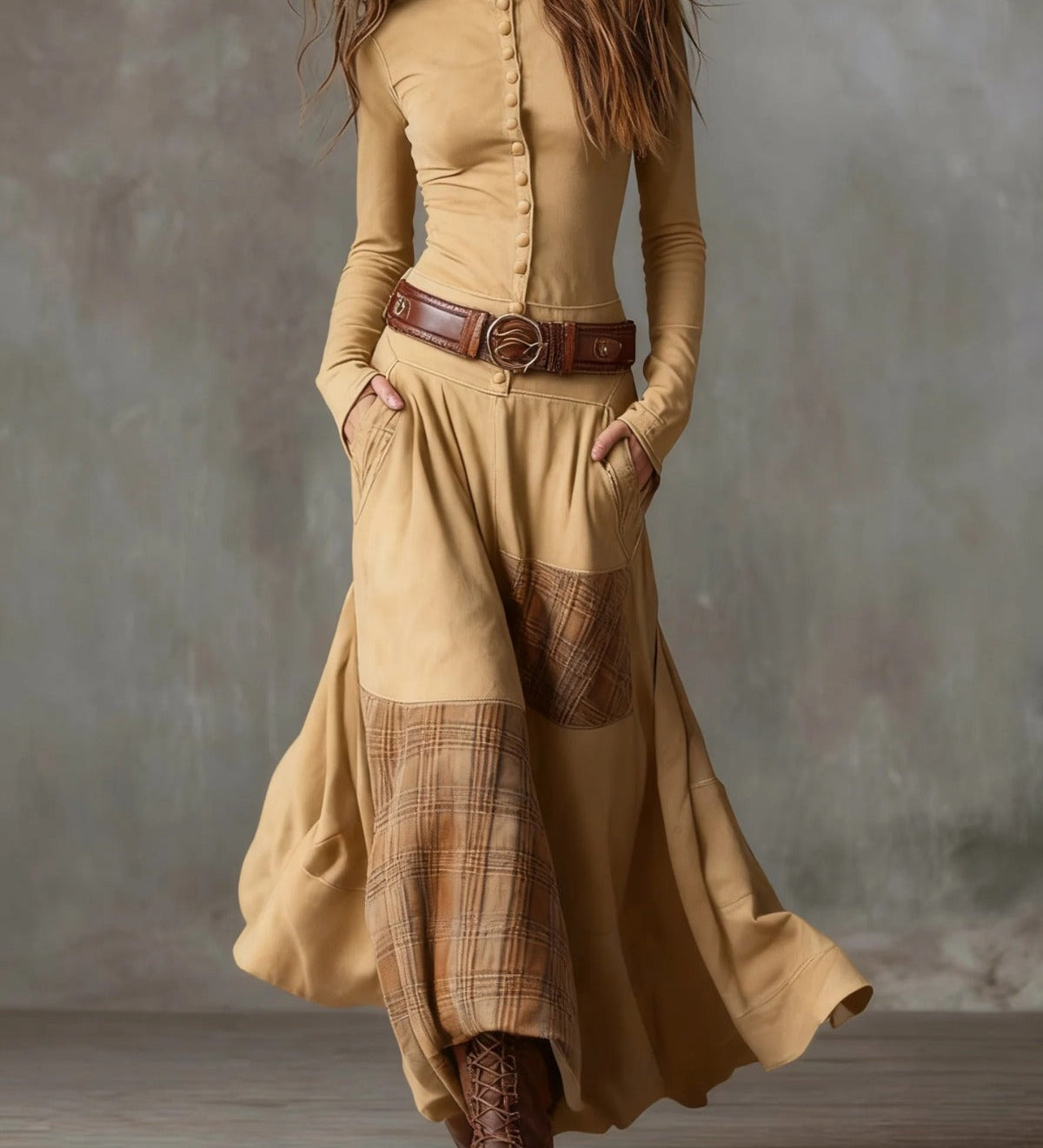 Elisa | Maxi-jurk van ecolologisch suede met riem