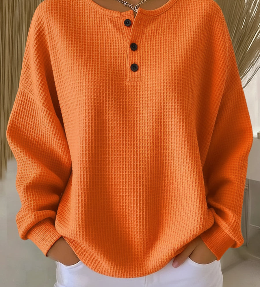 Olivia | Waffle Knit Henley Sweater