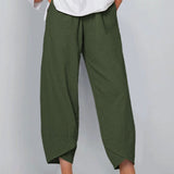 Damesbroek in effen kleur, los model, elegant, casual, eenvoudig, van katoen en linnen.              Write a Review