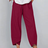 Damesbroek in effen kleur, los model, elegant, casual, eenvoudig, van katoen en linnen.              Write a Review