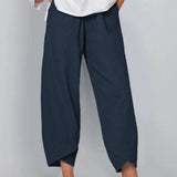 Damesbroek in effen kleur, los model, elegant, casual, eenvoudig, van katoen en linnen.              Write a Review