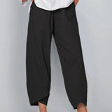 Damesbroek in effen kleur, los model, elegant, casual, eenvoudig, van katoen en linnen.              Write a Review