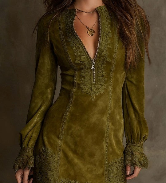 Azulena ❘ Blauwe tuniek met borduursel en rits