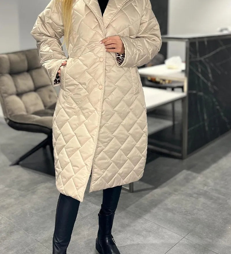 Dana | Dubbelzijdige gewatteerde jas met luipaardvoering