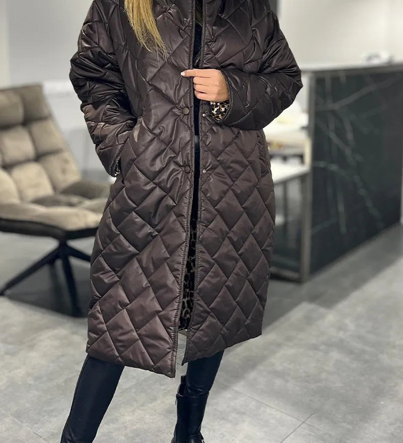 Dana | Dubbelzijdige gewatteerde jas met luipaardvoering