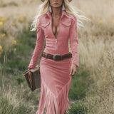 Valencia | Suède jurk met franjes