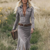 Valencia | Suède jurk met franjes