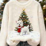 Maya - Retro kerst kunstdruk van dieren voor dames, casual flanellen top