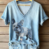 Frenchie V-Neck Tee - Licht, Comfortabel & Zomers