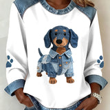 Reina - Dames hoodie met patchwork ontwerp van jeans voor teckels