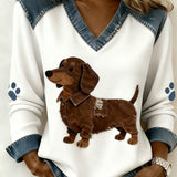 Paloma - Dames retro top met V-hals, patchwork met dierenprint, comfortabel en met een losse snit