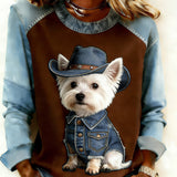 Dames comfortabele retro patchwork hoodie met dierenprint